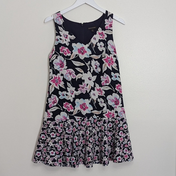 Banana Republic Dress 2 Floral Blue Pink Shift Drop Waist Flounce Hem - Picture 3 of 10